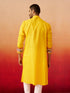 Vastramay Men Yellow Cotton High Neck Digital Print Kurta